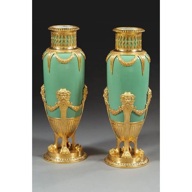 Jade Green Opaline and Gilded Brass Vases, 1880, Set of 2 For Sale - Image 10 of 12