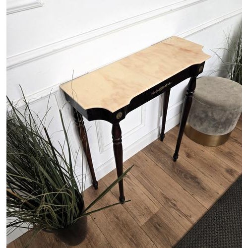 Metal Mid-Century Italian Wood Brass Wall Console Table with Marble Top, 1950s For Sale - Image 7 of 10