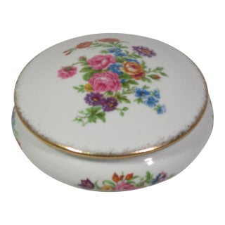 1940s Limoges Porcelain Hand Painted Round Floral Trinket Box For Sale