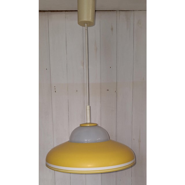 Vintage Hanging Lamp with White Glass Shade and Yellow-White Metal Shade by Doria, 1970s For Sale - Image 3 of 11