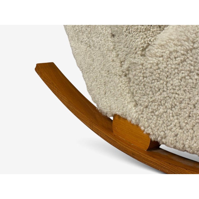 Swedish Modern, Rocking Chair, Elmwood, Beige Shearling, Sweden, 1940s For Sale - Image 11 of 13