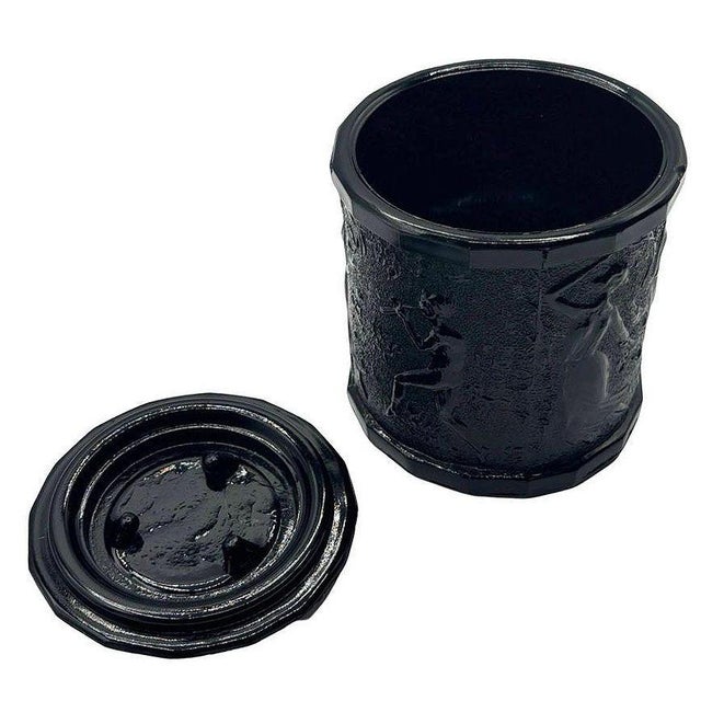 1937 l.e. Smith Dancing Nymphs & Saytr Black Amethyst Glass Canister with Lid For Sale - Image 9 of 11