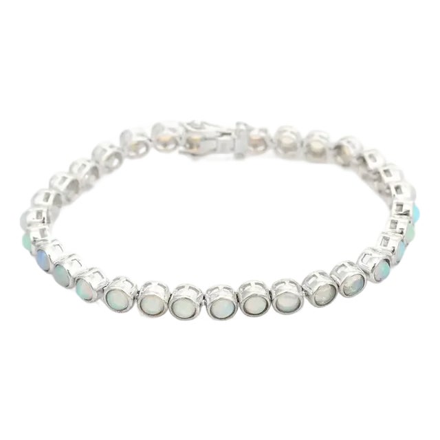 Handcrafted Opal Cabochon Tennis Bracelet for Women in 7 Inch by Carat&her For Sale