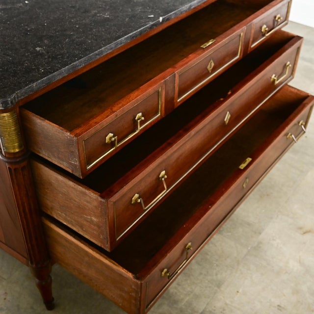 Chestnut French 19th Century Louis XVI Style Walnut & Marble Commode For Sale - Image 8 of 12