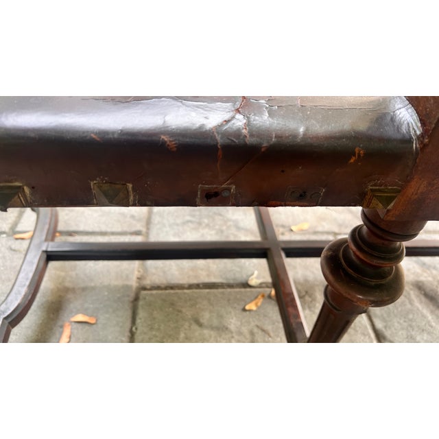 Wood Late 18th Century Spanish Leather Bench For Sale - Image 7 of 11