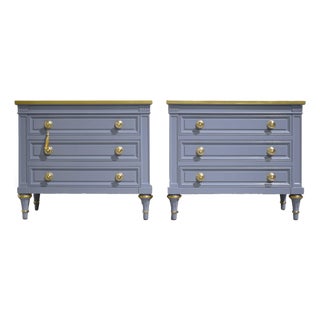 Mid Century French Side Tables by Karges in Blue a Pair - Newly Painted For Sale