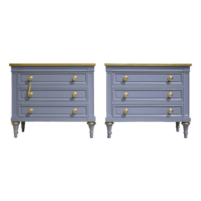 Mid Century French Side Tables by Karges in Blue a Pair - Newly Painted For Sale
