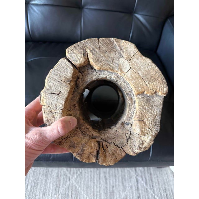 2000 - 2009 Carved Wooden Wheel Hub: Primitive Architectural Salvage For Sale - Image 5 of 5
