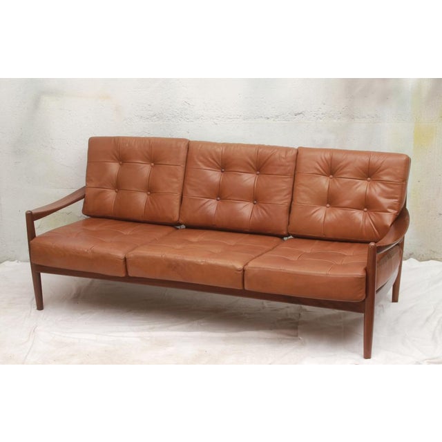 Vintage Sofa with Leather Cushion Cognac, 1965 For Sale - Image 9 of 17