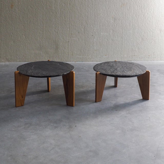 Wood Brutalist Slate and Pine Side Tables, 1970s, Set of 2 For Sale - Image 7 of 18