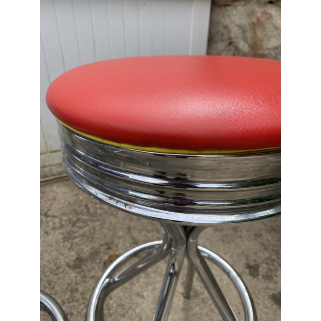1990s Vintage Blue, Red, Orange, and Yellow Swivel Bar Stools, 1990s, Set of 5 For Sale - Image 5 of 18