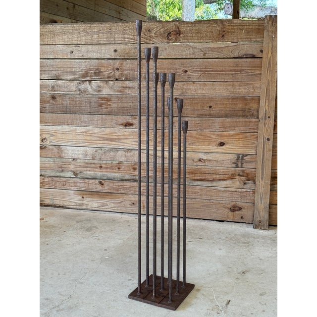 Black Mid-20th Century Forged Iron Nine-Light Candle Holder in the Manner of Harry Bertoia For Sale - Image 8 of 11