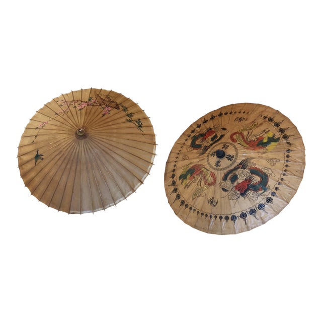Vintage Asian Paper Umbrellas - a Pair For Sale