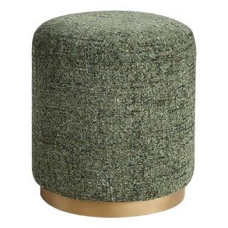 Jade Green & Brass Upholstered Stool For Sale