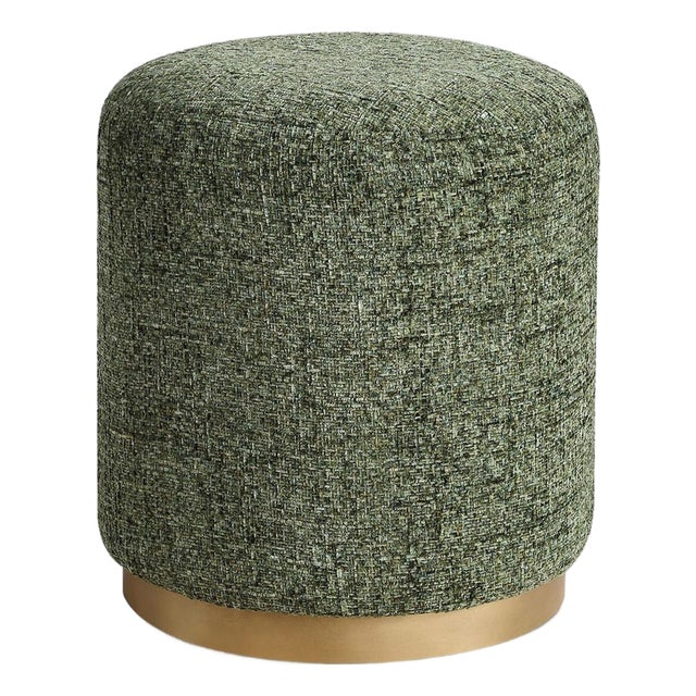 Jade Green & Brass Upholstered Stool For Sale