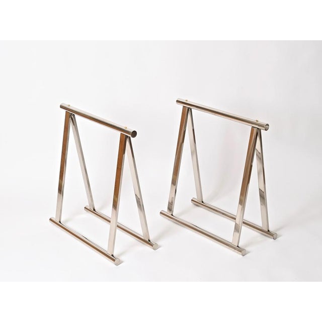 Mid-Century Modern Italian Chromed Steel Trestles by Milo Baughman, 1970s, Set of 2 For Sale - Image 6 of 13