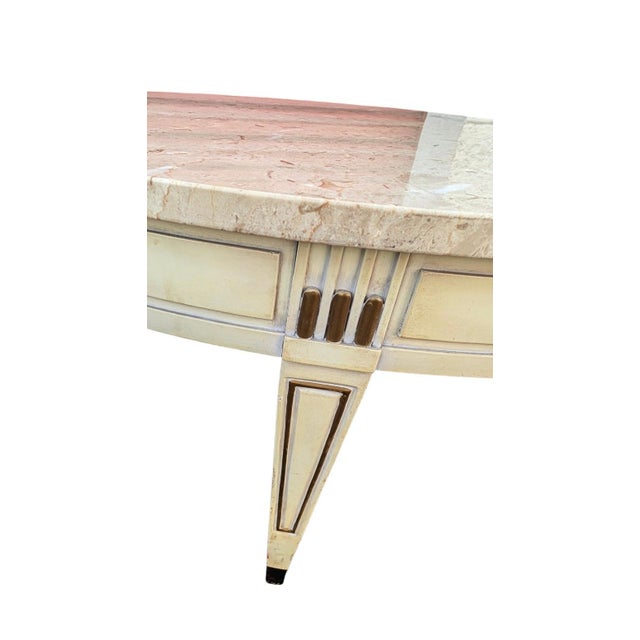 Vintage Neoclassical Round Coffee Table Marble Top For Sale - Image 4 of 5