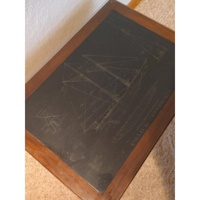 Nautical End Table W Soapstone Inset Engraved W Blueprints of the Grand Banks Fisherman, Isiah L. Jefferson For Sale - Image 3 of 12