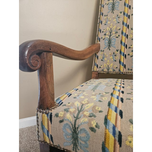 French Antique Louis XIV Style High Back Chair For Sale - Image 3 of 8