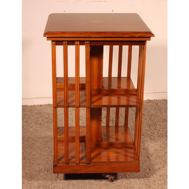 Revolving Bookcase in Yew Wood and Medallion, 1890s For Sale - Image 4 of 12