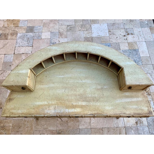 Paper Mid-Century Faux Bamboo Desk With Vellum Top and Semicircular Shelf by Ficks Reed For Sale - Image 7 of 13