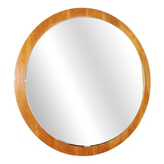 Large Vintage Scandinavian Round Mirror in Teak, 1960s For Sale