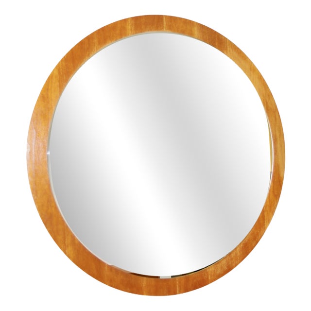 Large Vintage Scandinavian Round Mirror in Teak, 1960s For Sale