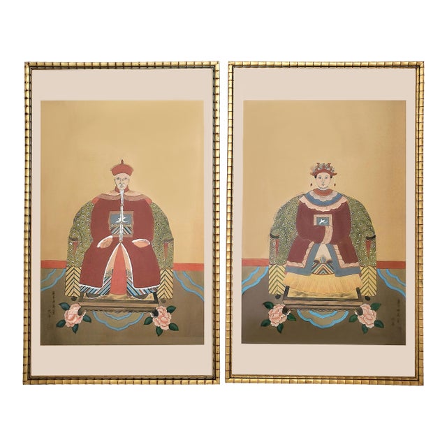 Painting Pair Chinese Ancestral Portraits Extra Large For Sale