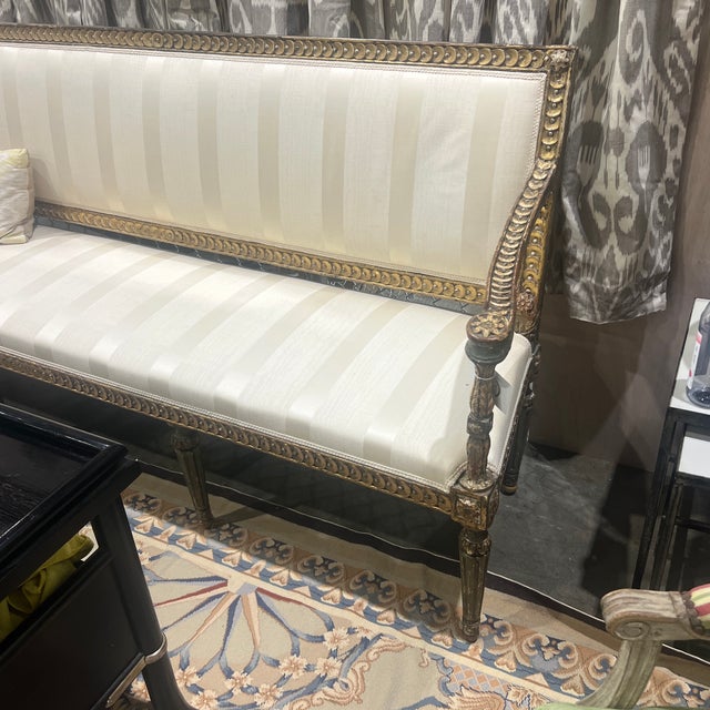 Antique Painted Gustavian Swedish Neoclassical Style Giltwood Settee For Sale - Image 12 of 12