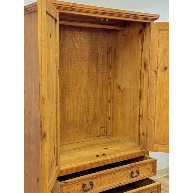 Vintage Armoire Knotty Pine Mexican Iron Hardware Coat Rack Three Drawer For Sale - Image 17 of 18