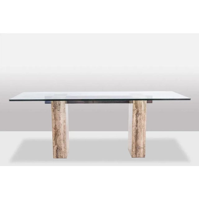 Console in Glass and Travertine. 1980s. For Sale - Image 3 of 9