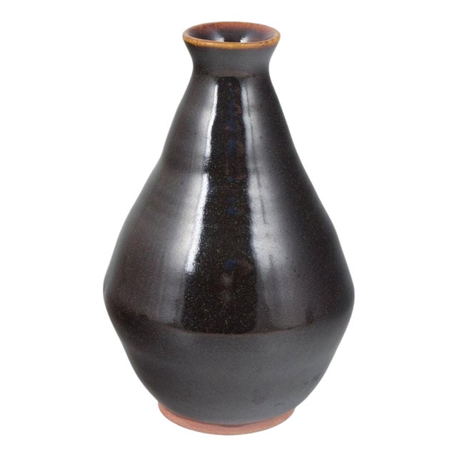 Stoneware Vase in Deep Dark Glaze by Helene Søs Schjødts for L. Hjorth, Bornholm For Sale