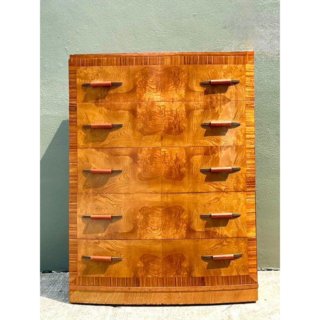 Art Deco Vintage Deco Burl Wood Stall Chest of Drawers For Sale - Image 3 of 12