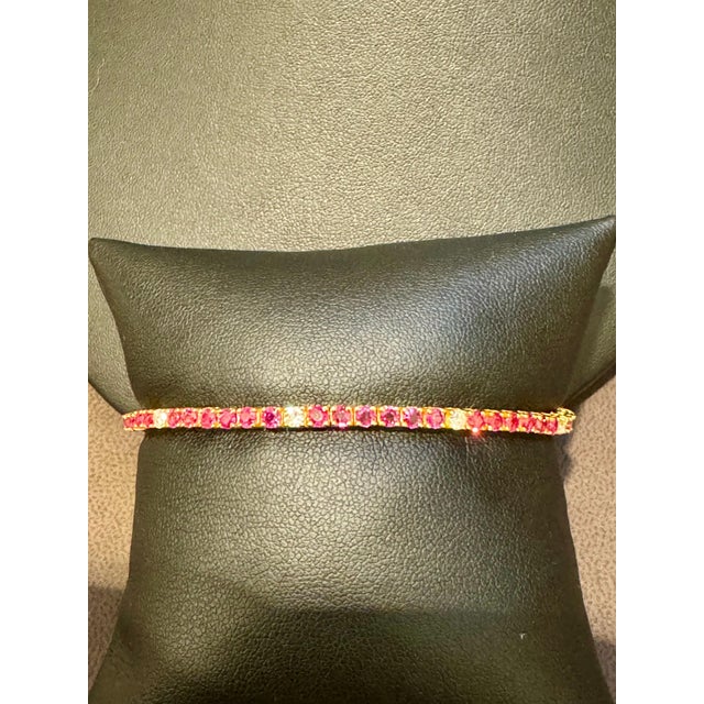Natural Round Ruby & Diamond Tennis Bracelet 14 Karat Yellow Gold 6.75 Inch For Sale In New York - Image 6 of 18