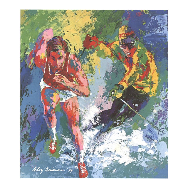 Leroy Neiman Olympic Skier and Runner 26" X 22" Poster 1979