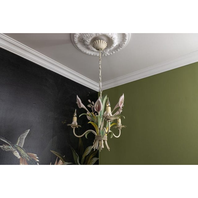 Hollywood Regency Pastel Color Callas Lily Flower Bouquet Metal Chandelier, 1970s For Sale - Image 15 of 18