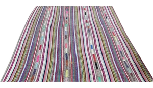 1980s Vintage Handwoven Scandinavian Style Kilim Area Rug - 6'2″ × 8′8″