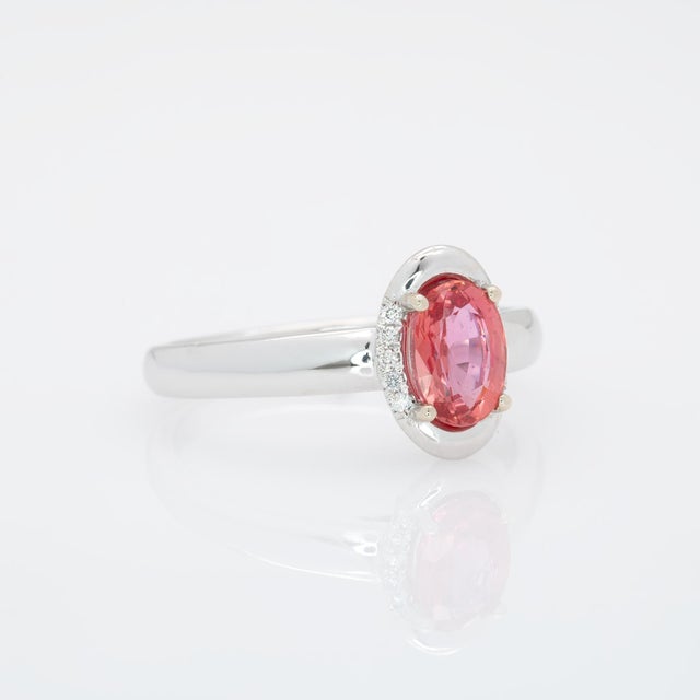 Metal Gia 1.1Ct Padparadscha Sapphire Ring With Natural Diamonds in Solid 14k Gold, Size 6.75 For Sale - Image 7 of 9