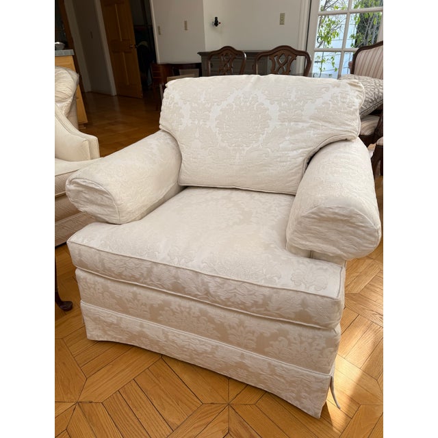 Hollywood Regency Baker Hollywood Regency Suite C1990: Tufted Chesterfield Sofa, Tufted Barrel Club Chair, Rolled-Arm Club Chair For Sale - Image 3 of 16