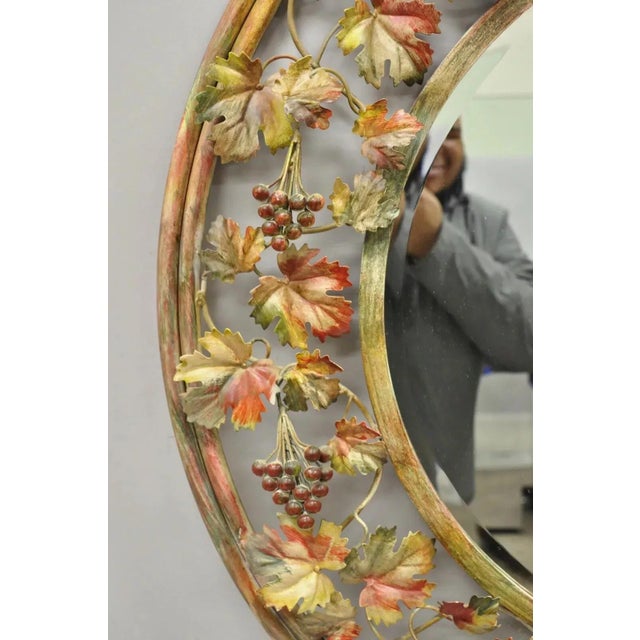 Vintage Italian Hollywood Regency Grapevine Maple Leaf Round Wall Mirror For Sale - Image 4 of 11