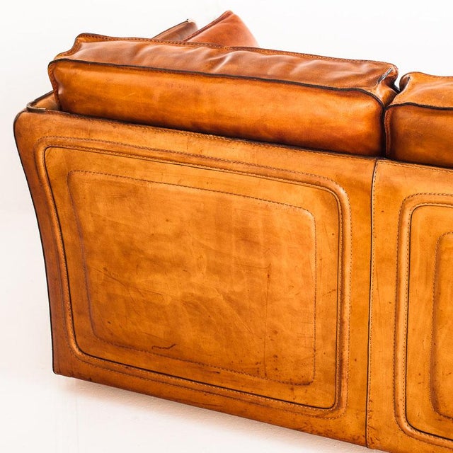 Vintage Camel Buffalo Leather Club Sofa from Roche Bobois, France, 1980s For Sale - Image 17 of 18
