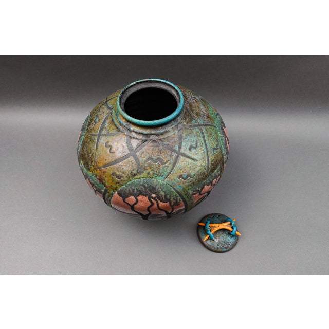 Ken Jensen 1998 Signed Large Landscape Scene Raku Pottery Covered Vessel Pot Jar For Sale In Miami - Image 6 of 10
