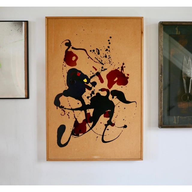 Abstract painting, 1960s. Large format. Minor traces of dampness visible. See photos. Reinforced cardboard support, wooden...