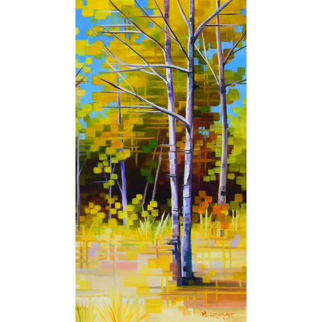 Autumn Sensation by Michelle Condrat | Oil on board Landscape with yellow trees and grass. For Sale - Image 4 of 5