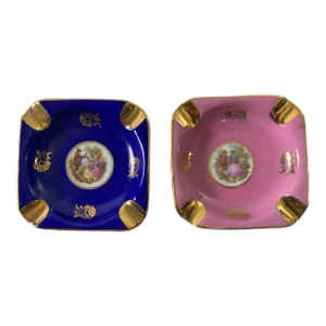 Vintage Ashtrays Bavaria Germany Set of Two Hand-Painted Fine Porcelain