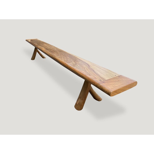 Andrianna Shamaris Mid Century Couture Long Teak Wood Bench For Sale - Image 9 of 18