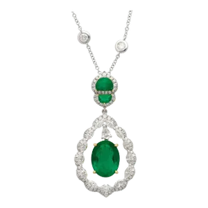 6.42 Carat Floating Emerald with Diamond & Emeralds in 18K Pendant Necklace