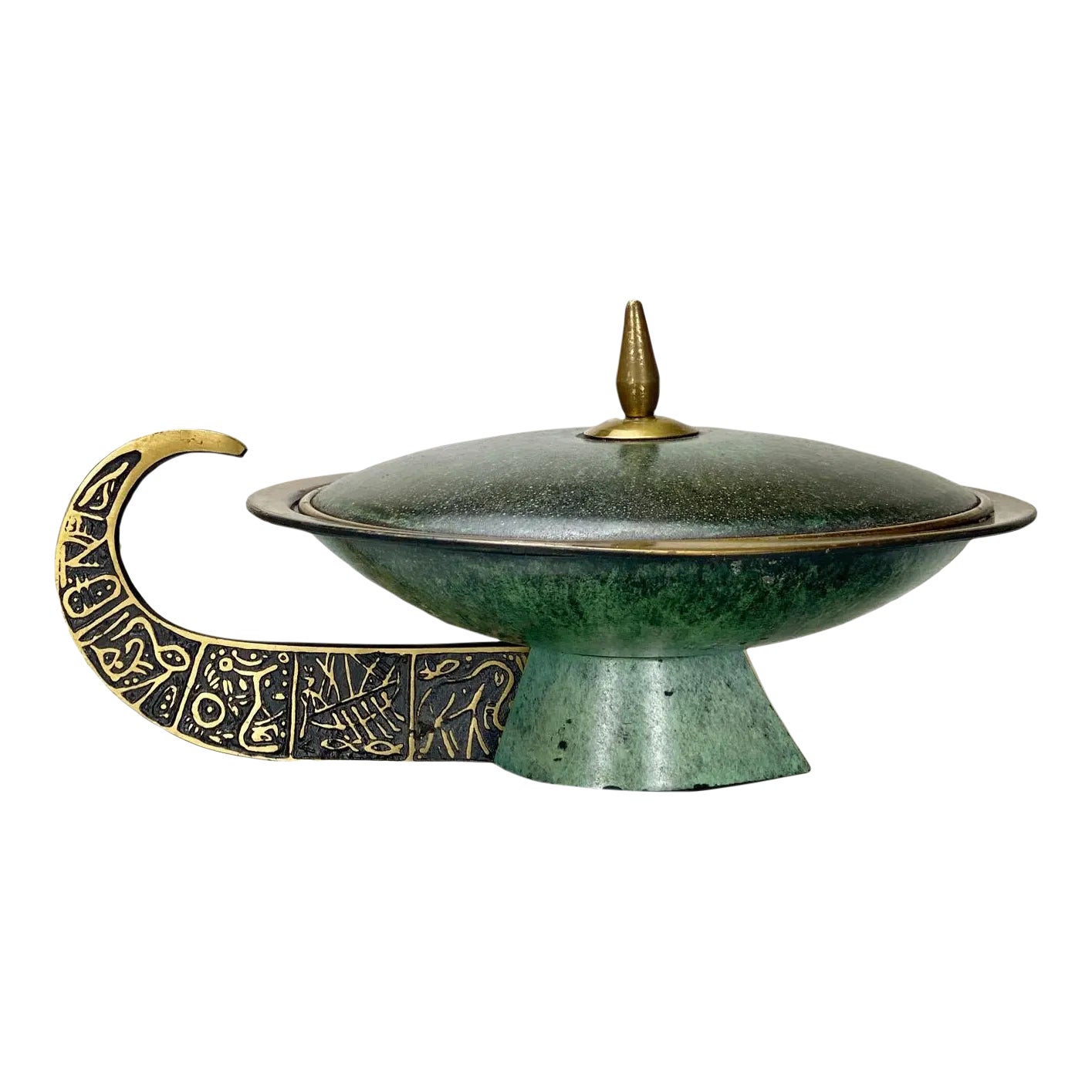 Vintage Judaica Israel Brass & Verdigris Enamel Lidded Nut Dish W/ Handle Chairish