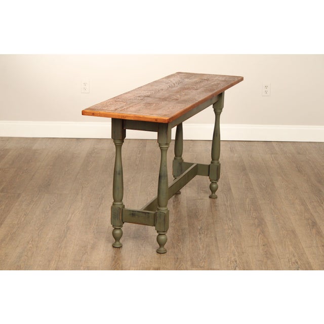 Country Farmhouse Style Hand Crafted Green Painted Console or Sofa Table For Sale - Image 12 of 12