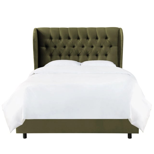 Lulu Wingback Tufted Bed in Pine Shine Velvet, Full For Sale In Chicago - Image 6 of 6
